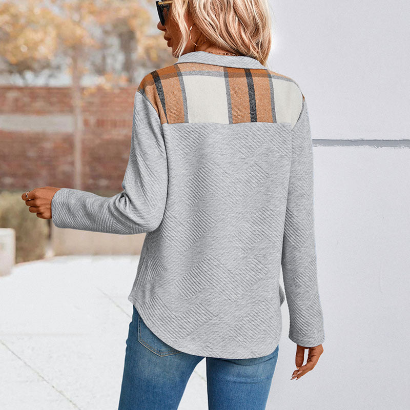 Women's casual sweater with fashionable quilted design and practical button details, size