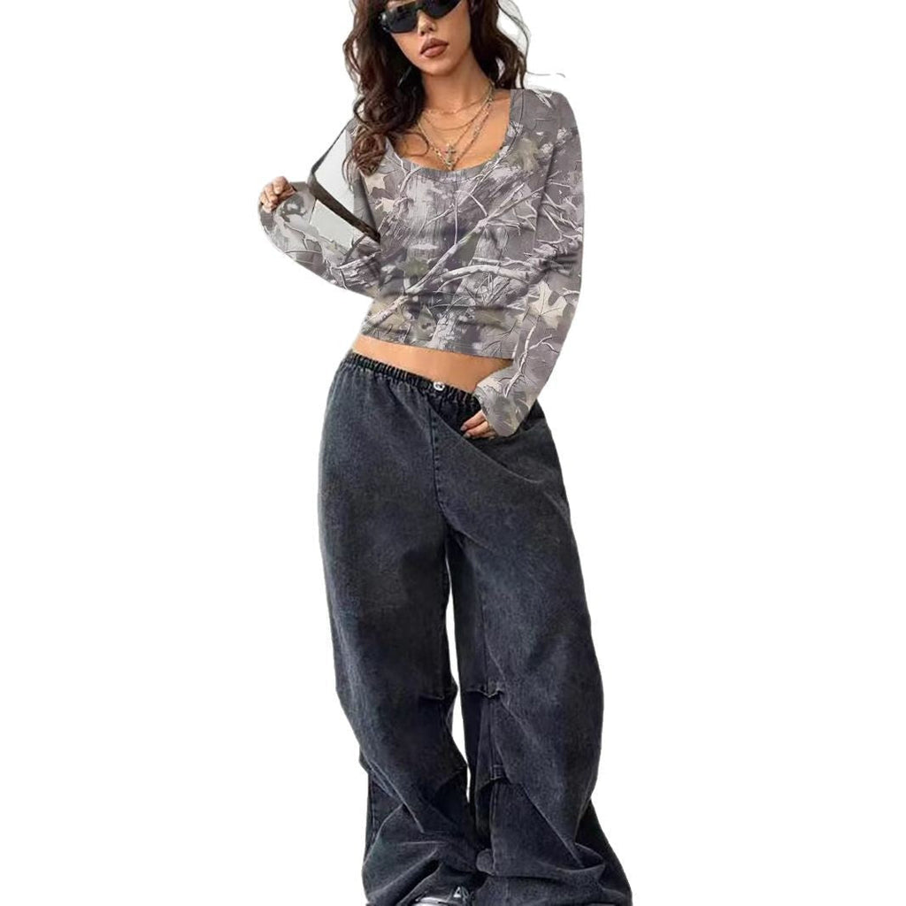 Women's long-sleeved shirt with camouflage pattern, size