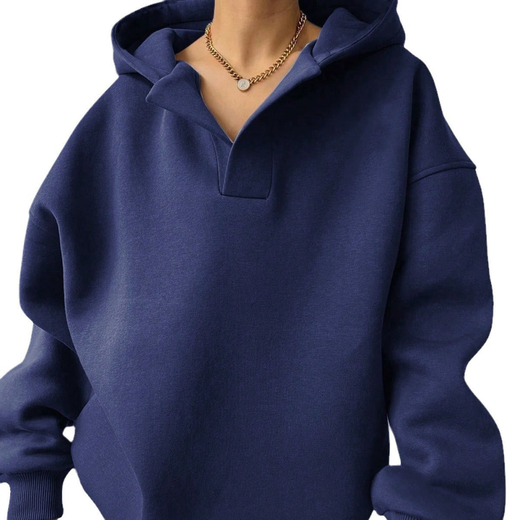 Women's oversized hoodie with a modern stand-up collar and soft materials, size S