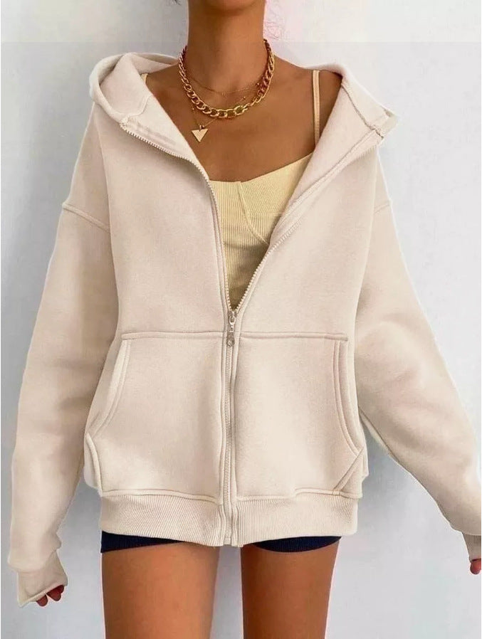 Damen Oversize-Hoodie mit Reißverschluss und praktischen Taschen, Größe