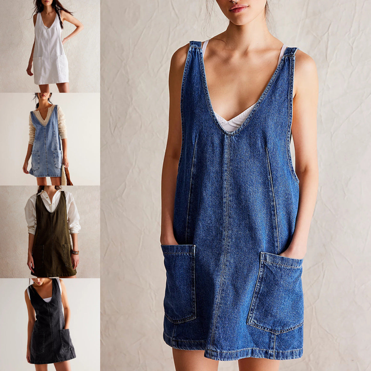 Valenzora | Denim Strappy Pocket Adjustable Mini Dress