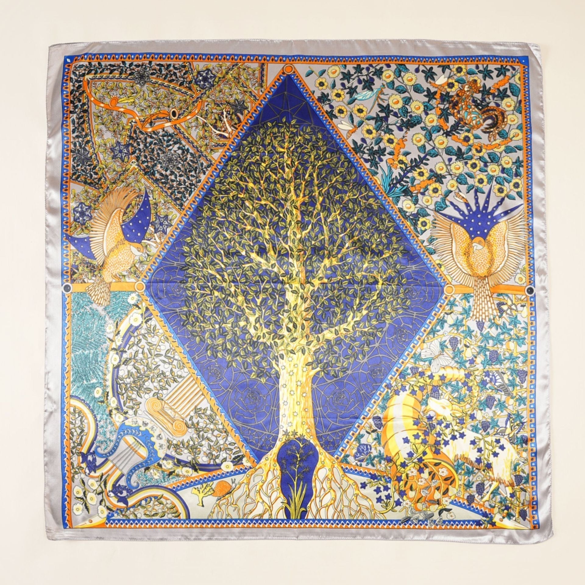 Women's luxurious silk scarf with an artistic floral design and shimmering sheen, size Valenzora