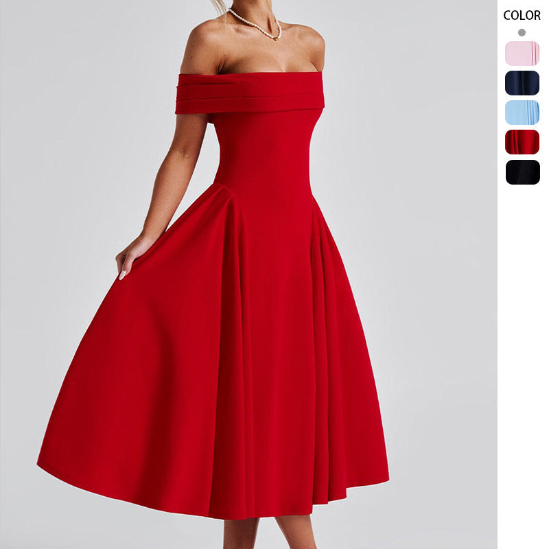 Elegantes Damenabendkleid mit Carmen-Ausschnitt und voluminösem Rock, Größe S