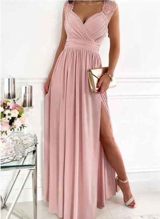 Glamouröses, gerüschtes Abendkleid mit V-Ausschnitt & Schlitz