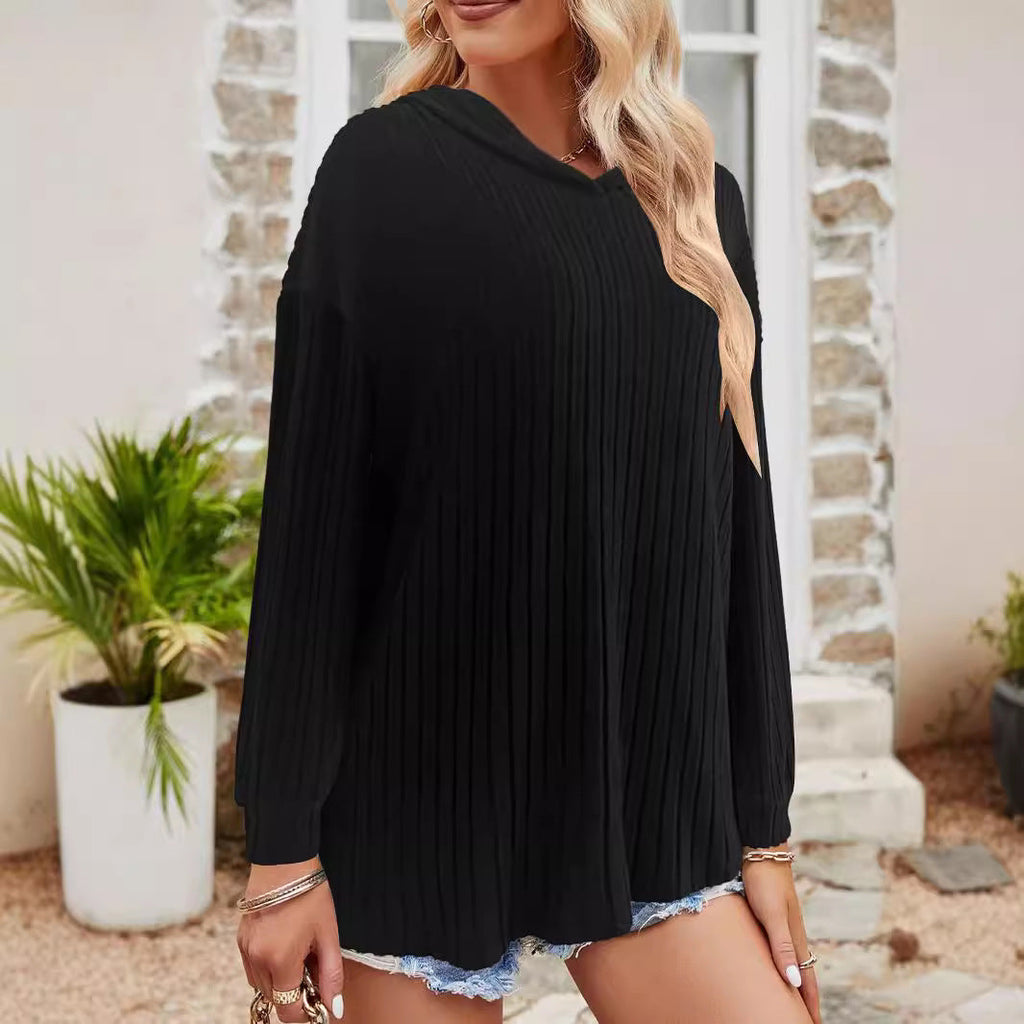 Lässiges Kapuzen-Sweatshirt für Damen mit stilvollem Rippmuster und überschnittenen Schultern, Größe [Größe fehlt]