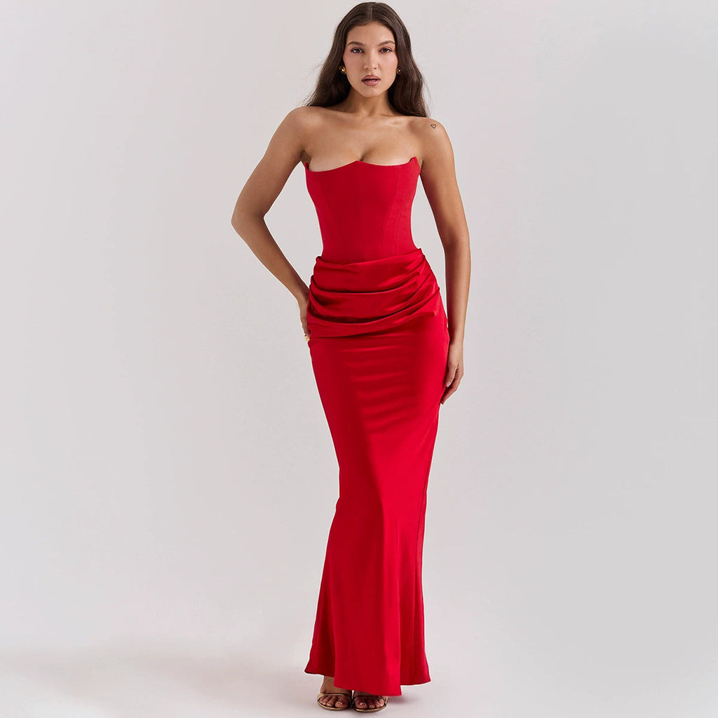 Valenzora | Strapless Pink Satin Ball Gown