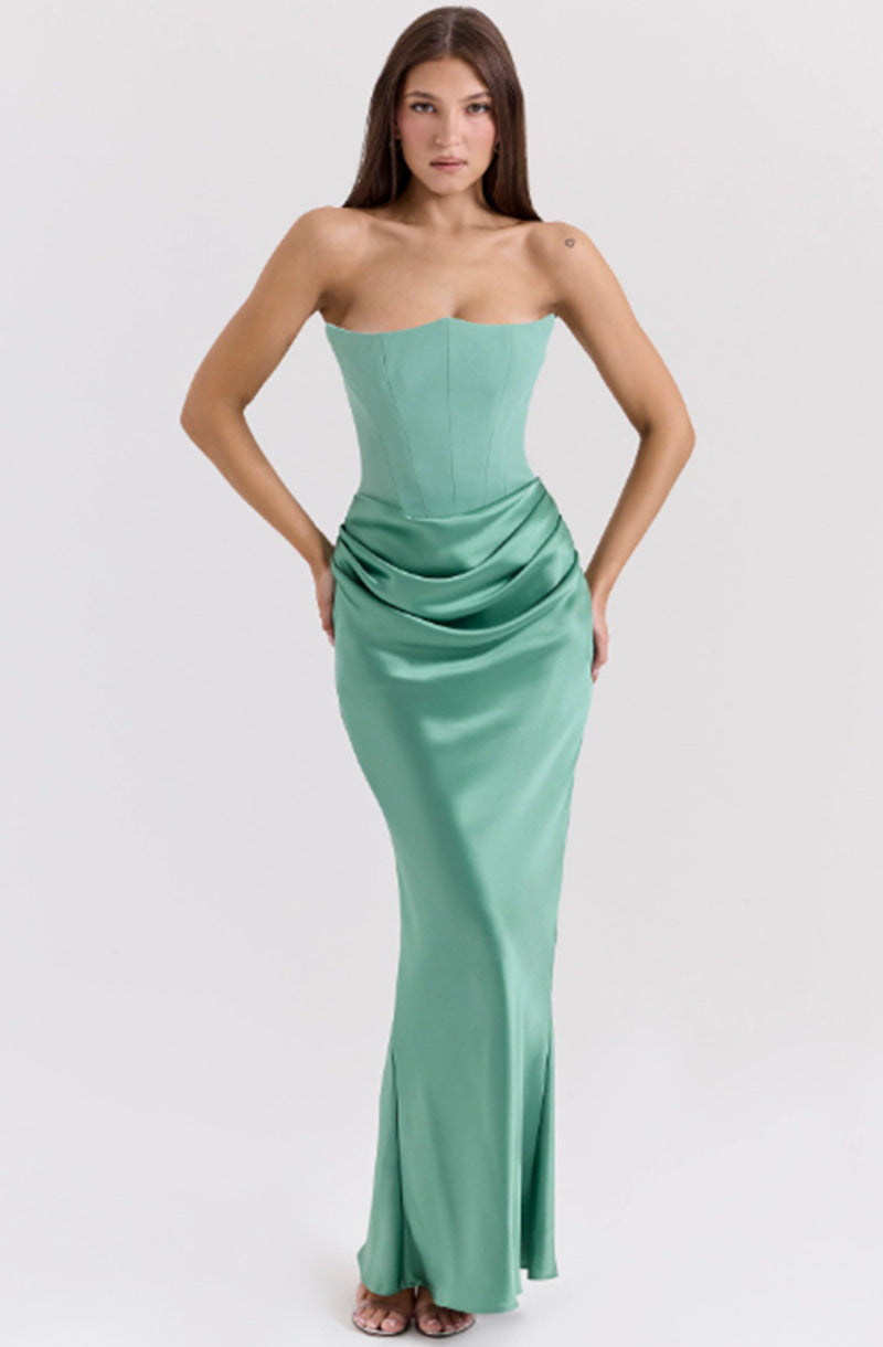 Valenzora | Strapless Pink Satin Ball Gown