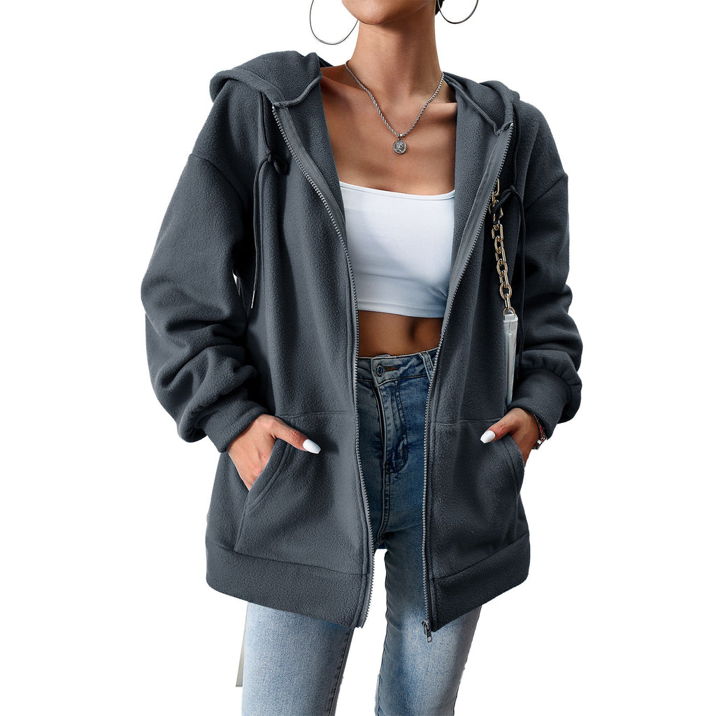 Damen-Fleecejacke mit praktischen Taschen und verstellbarer Kapuze, Größe S
