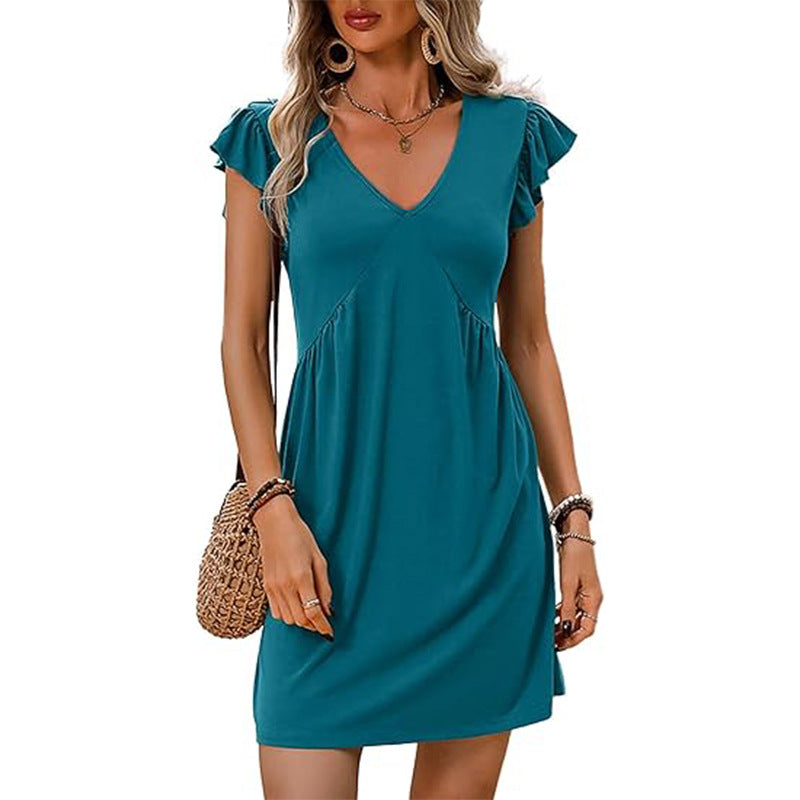Damen-Sommerkleid mit V-Ausschnitt und Rüschendetails, Größe