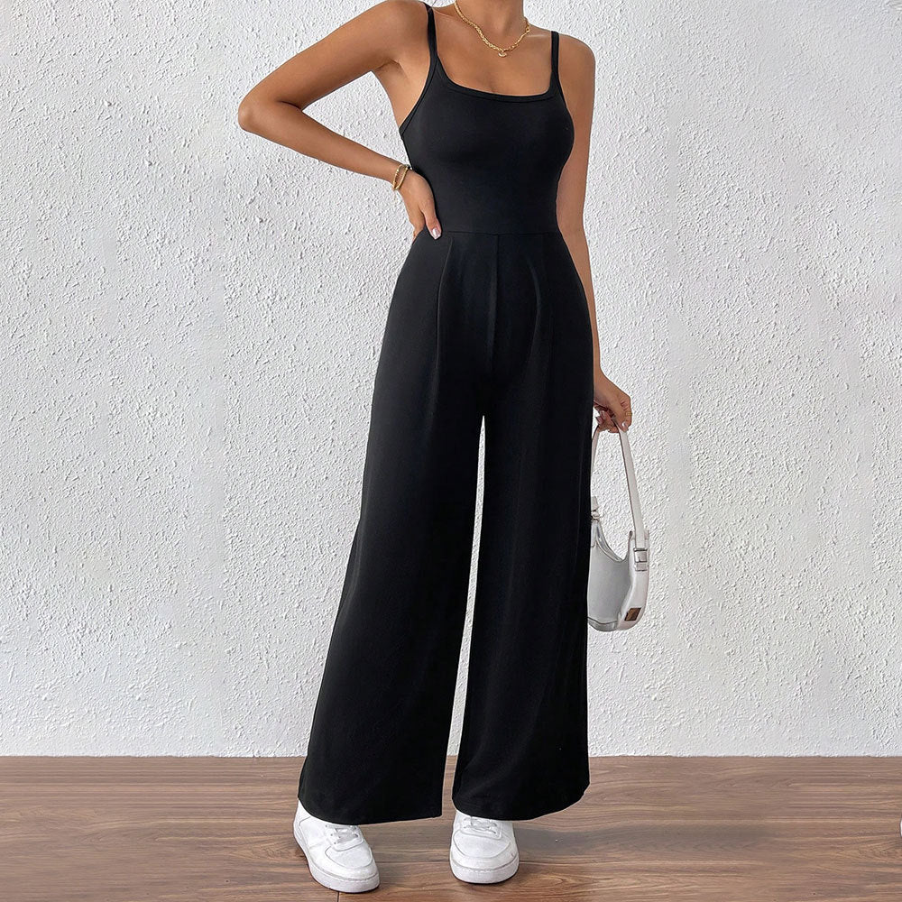 Women's casual jumpsuit with narrow spaghetti straps and a flowing cut, size S