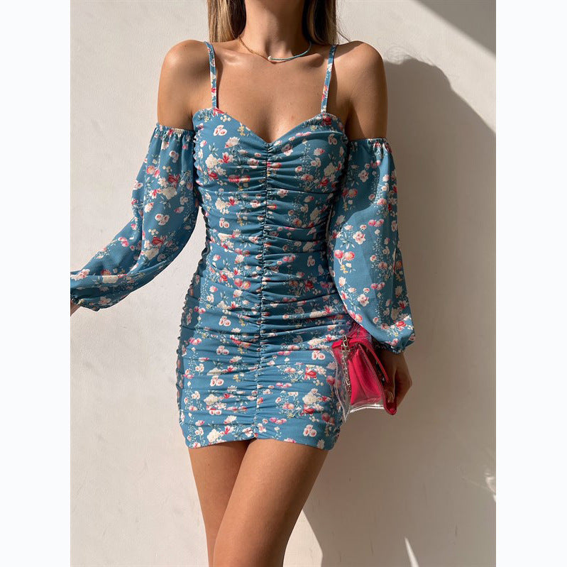 Women's mini dress with off-the-shoulder design and voluminous sleeves, size [size missing]