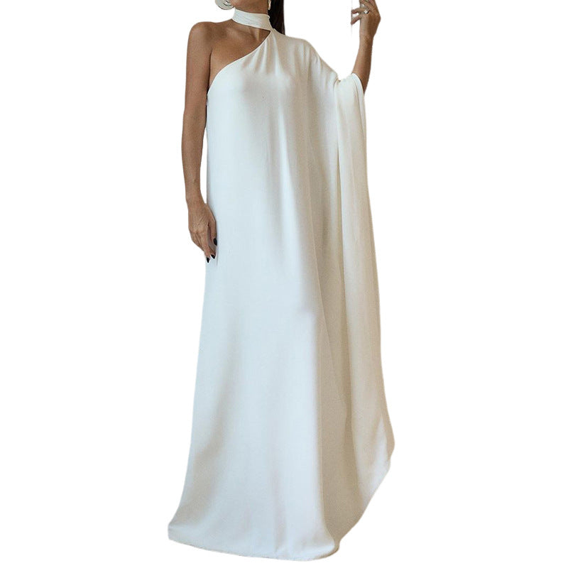 Elegantes One-Shoulder-Abendkleid für Damen mit fließendem Stoff und schickem Kragen, Größe S