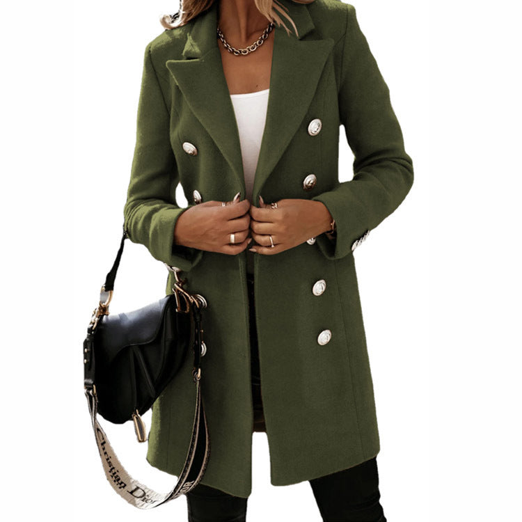 Women's transitional jacket with double button placket and elegant collar, size