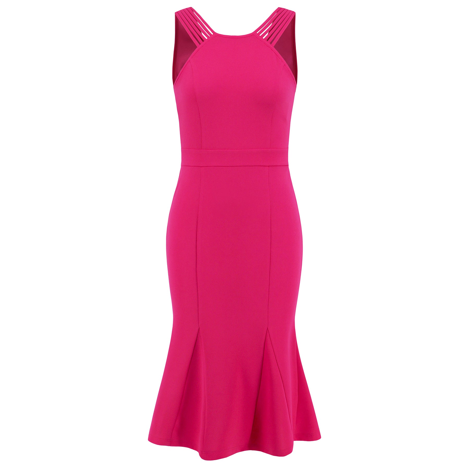Women's midi dress with a sophisticated back cutout and flared hem, size S
