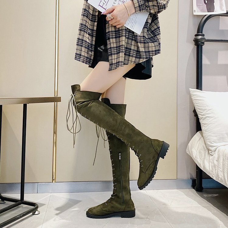 Women's over-the-knee boots with sophisticated lacing and robust sole, size Valenzora