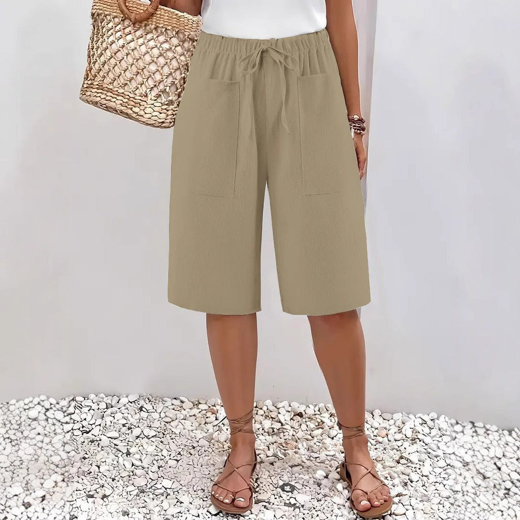 Women's casual culotte shorts with elasticated waistband and practical side pockets, size Valenzora