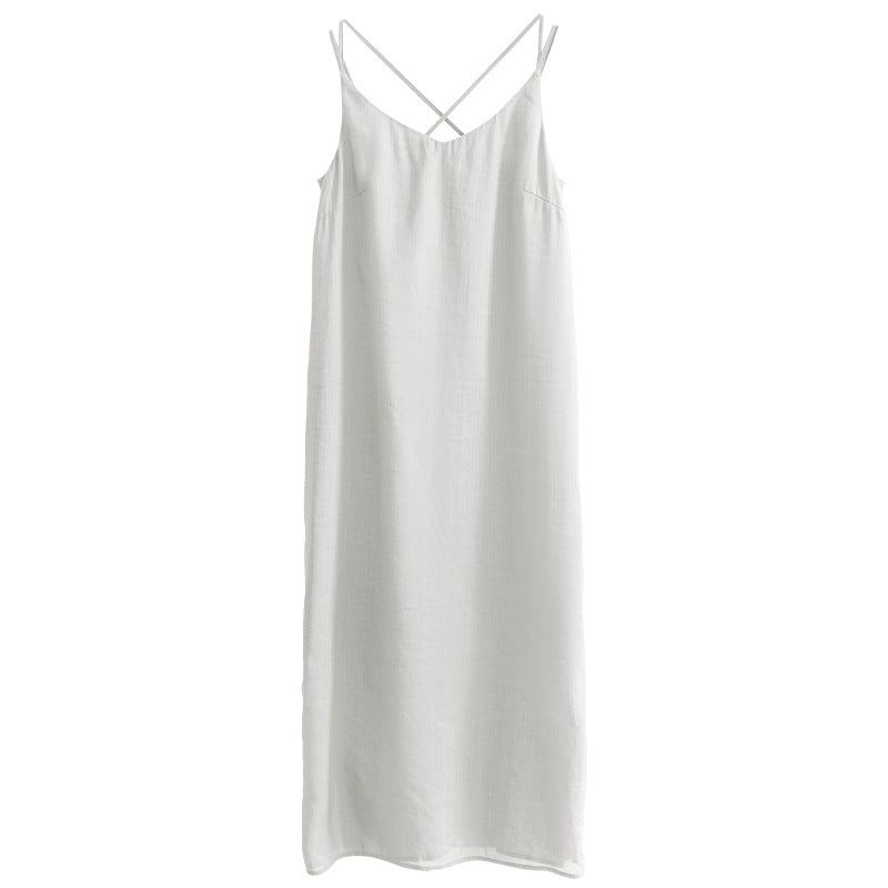Elegantes Leinenkleid für Damen mit verstellbaren Spaghettiträgern und fließendem Schnitt, Größe S