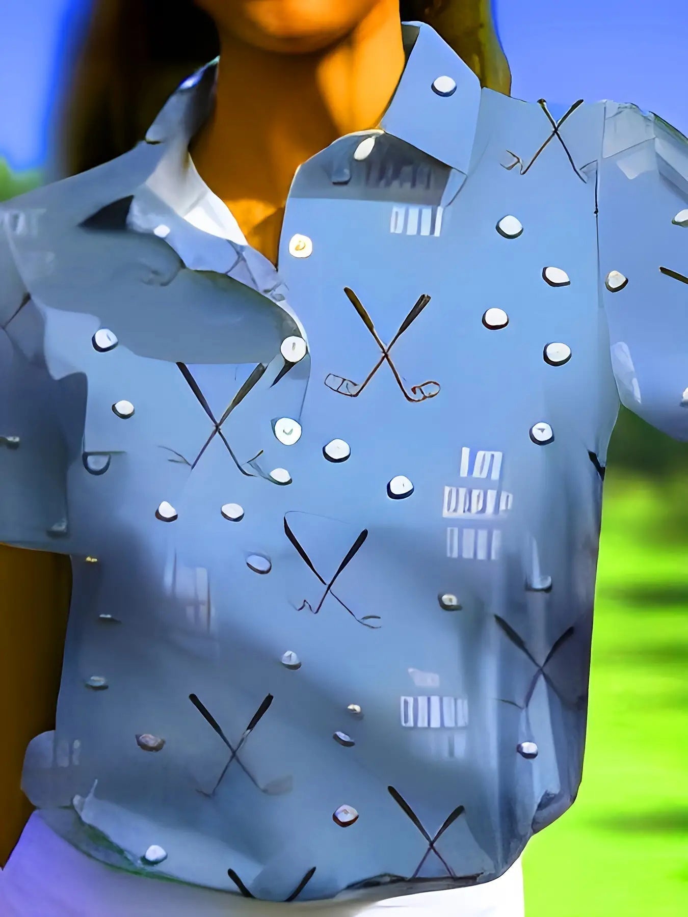 Women's short-sleeved shirt with a fashionable golf print and comfortable cut, size S
