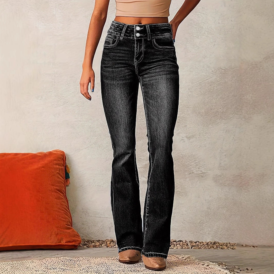 Women's bootcut jeans with a high waist and fashionable details, size [size missing]