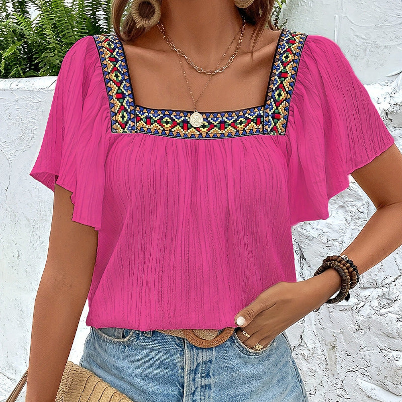 Women's airy summer blouse with embroidery, size