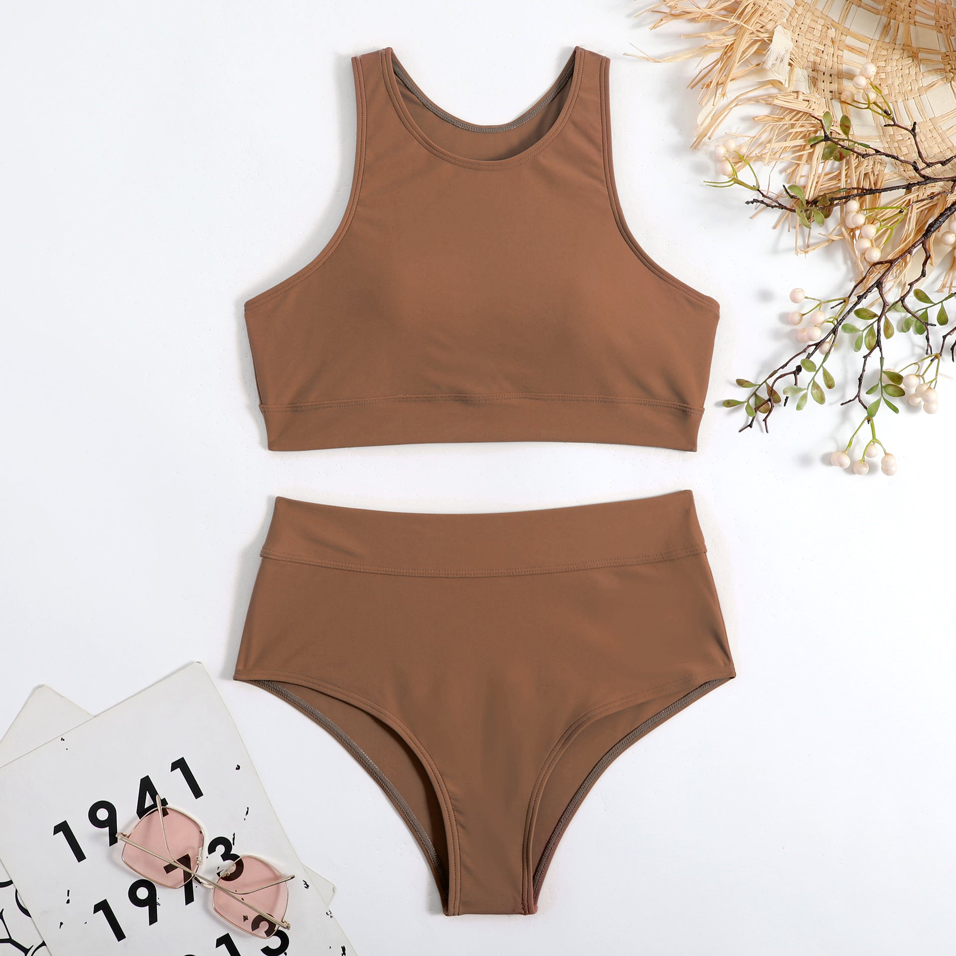 Women's sports bikini set with high waist and racerback top, size