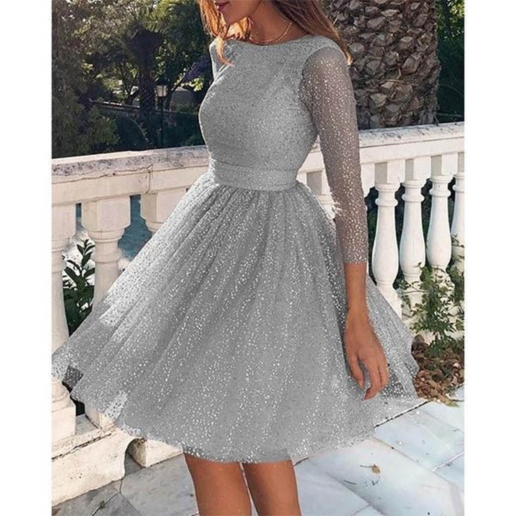 Valenzora | Sexy Elegant Print Mesh V-Neck Evening Dresses
