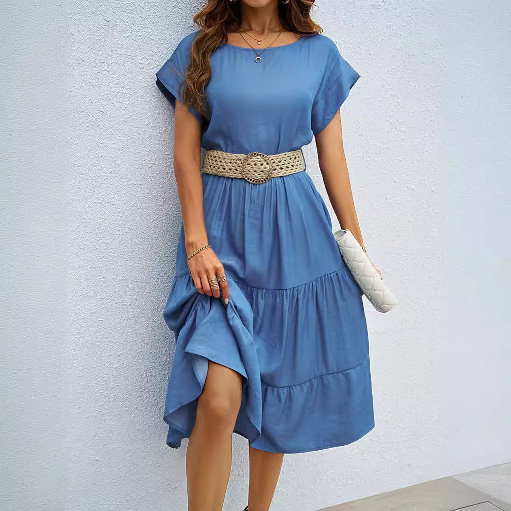 Damen Midi-Freizeitkleid mit elegantem Volant und verstellbarem Gürtel, Größe S