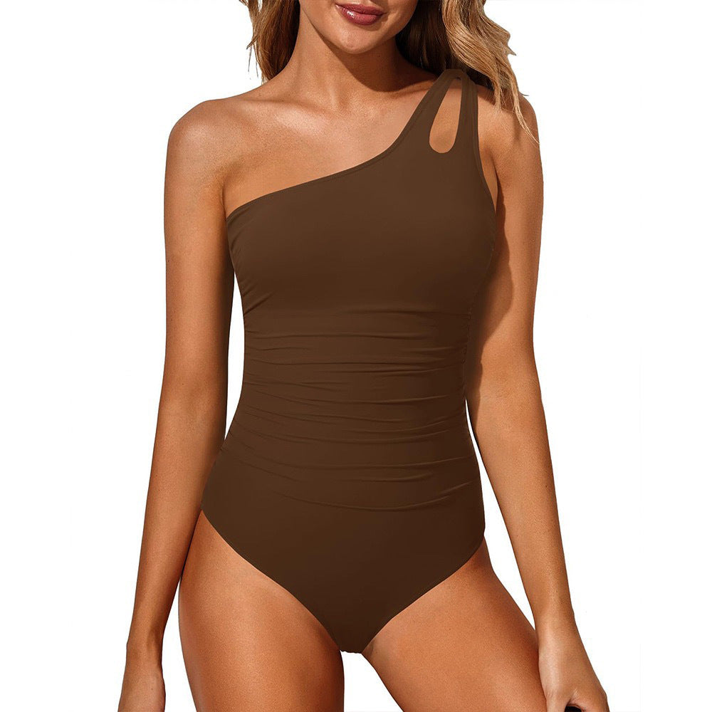 Damen-Badeanzug mit asymmetrischen Trägern und modischem Leopardenmuster, Größe S