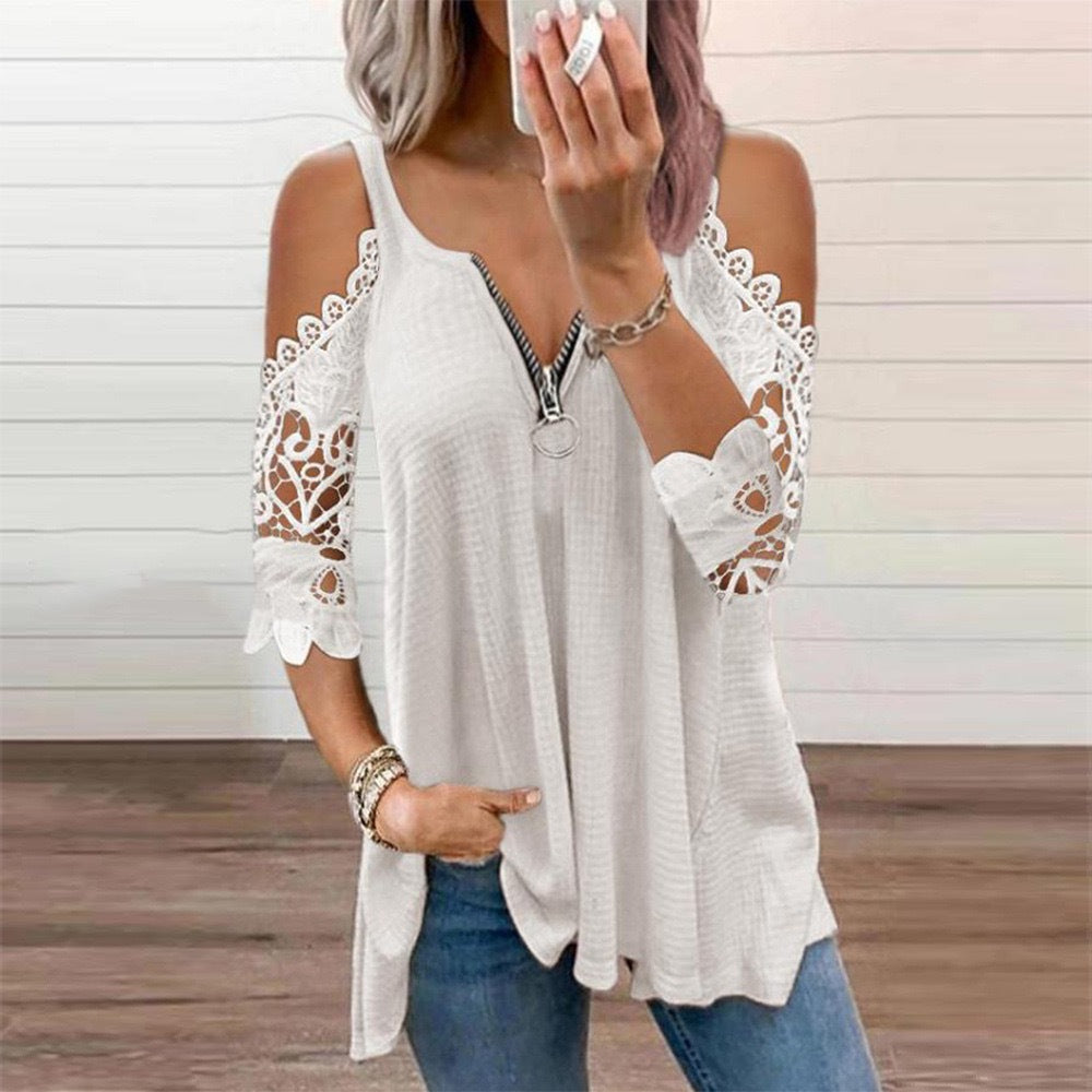 Women's top with cut-out sleeves and zipper, size