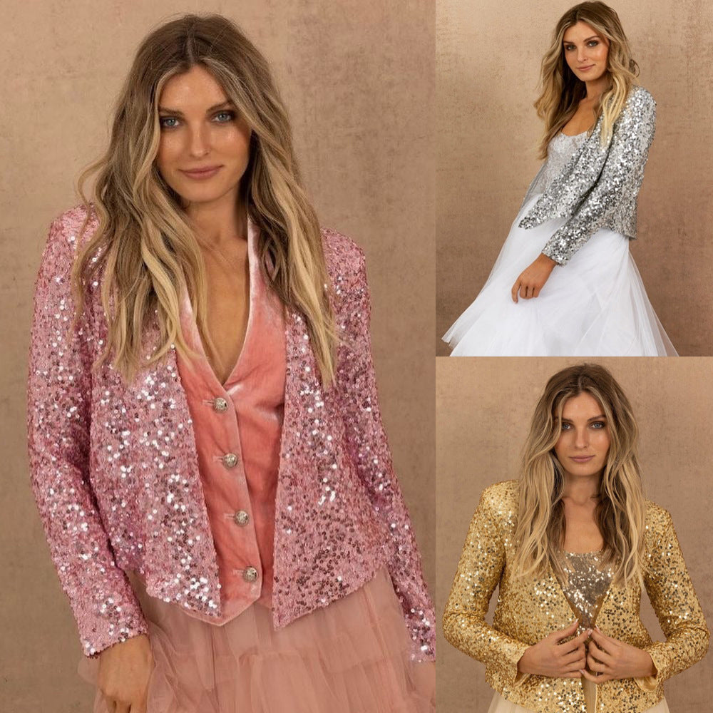 Glitzernder Damenblazer mit Paillettenbesatz und elegantem Schnitt, Größe [Größe fehlt]