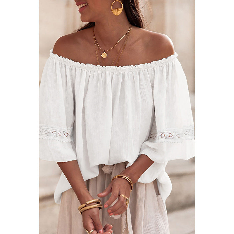 Women's off-shoulder blouse with embroidered details, size