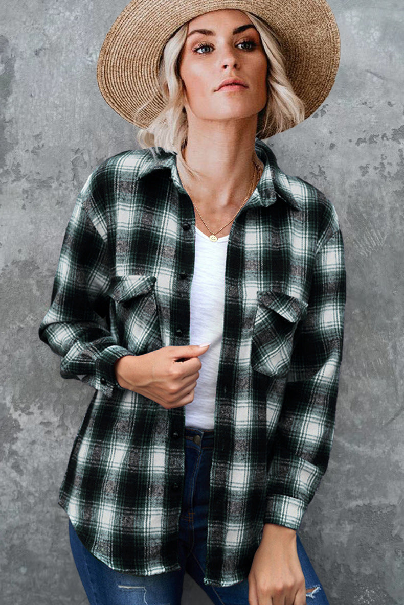 Damen Flanell-Hemdjacke mit Karomuster und praktischen Taschen, Größe S