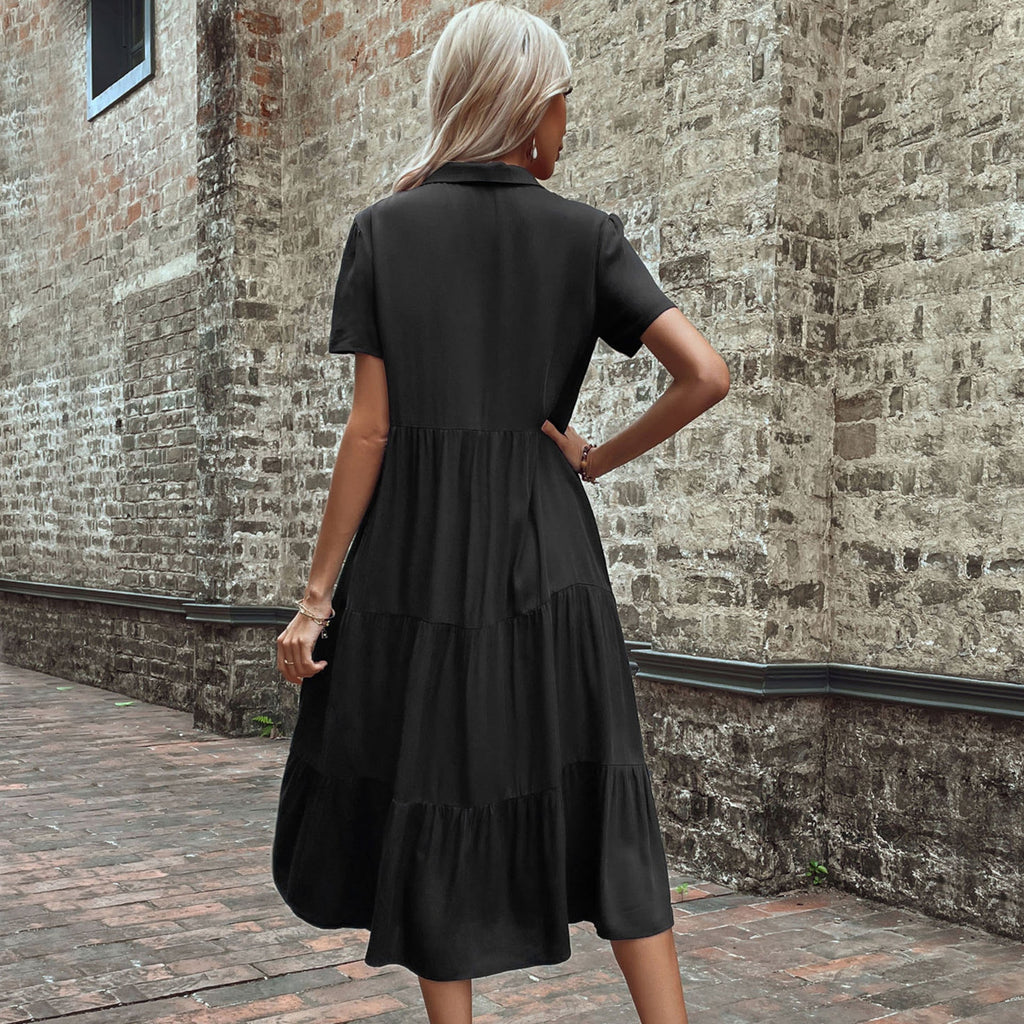 Damen Hemdblusenkleid mit eleganten Knopfdetails und voluminösem Rock Drune
