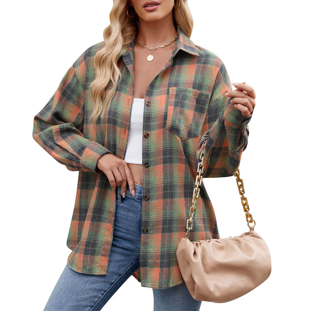 Women's Checkered Oversized Shirt Blouse Valenzora
