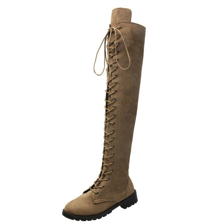 Women's over-the-knee boots with sophisticated lacing and robust sole, size Valenzora
