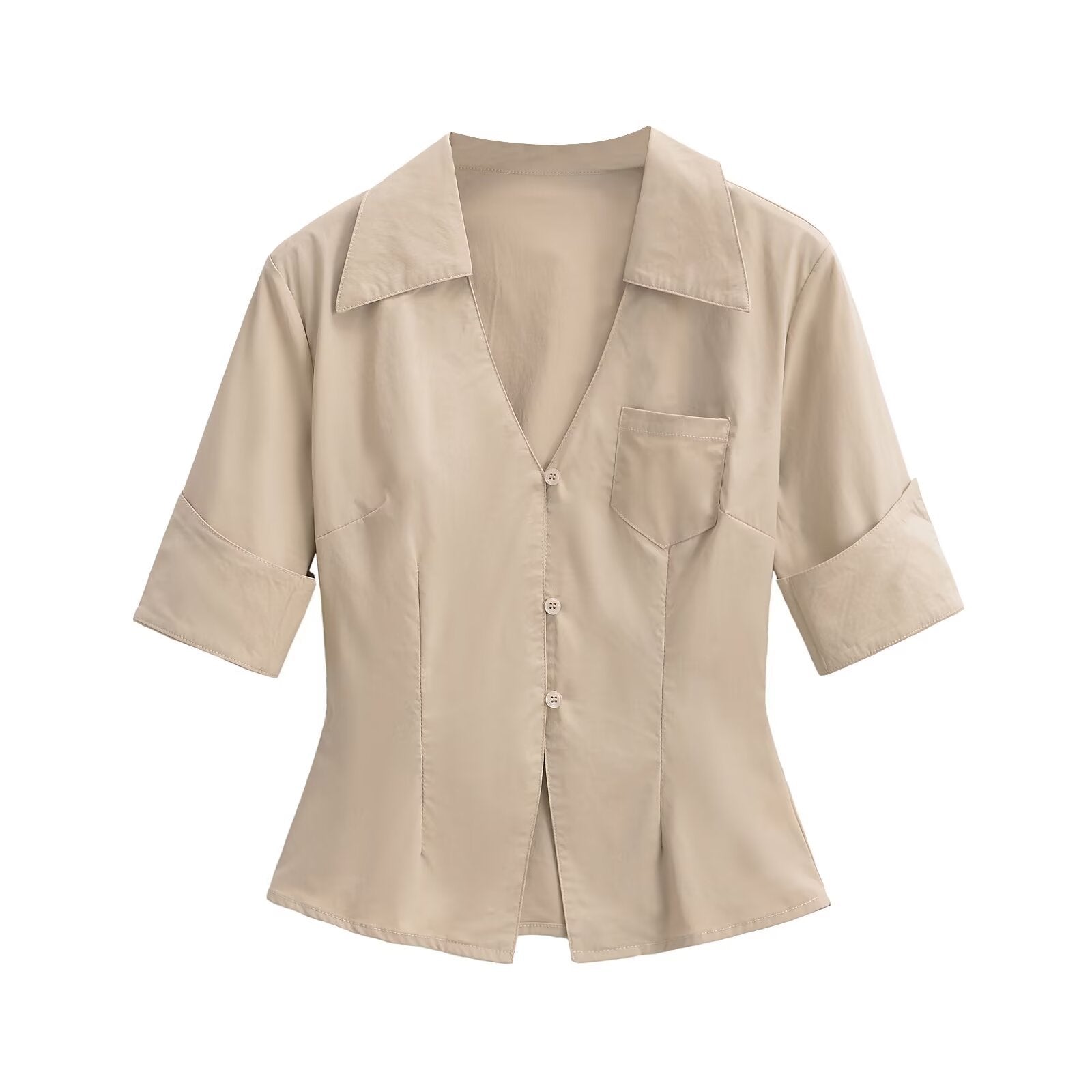 Women's blouse with classic lapel and timeless cut, size