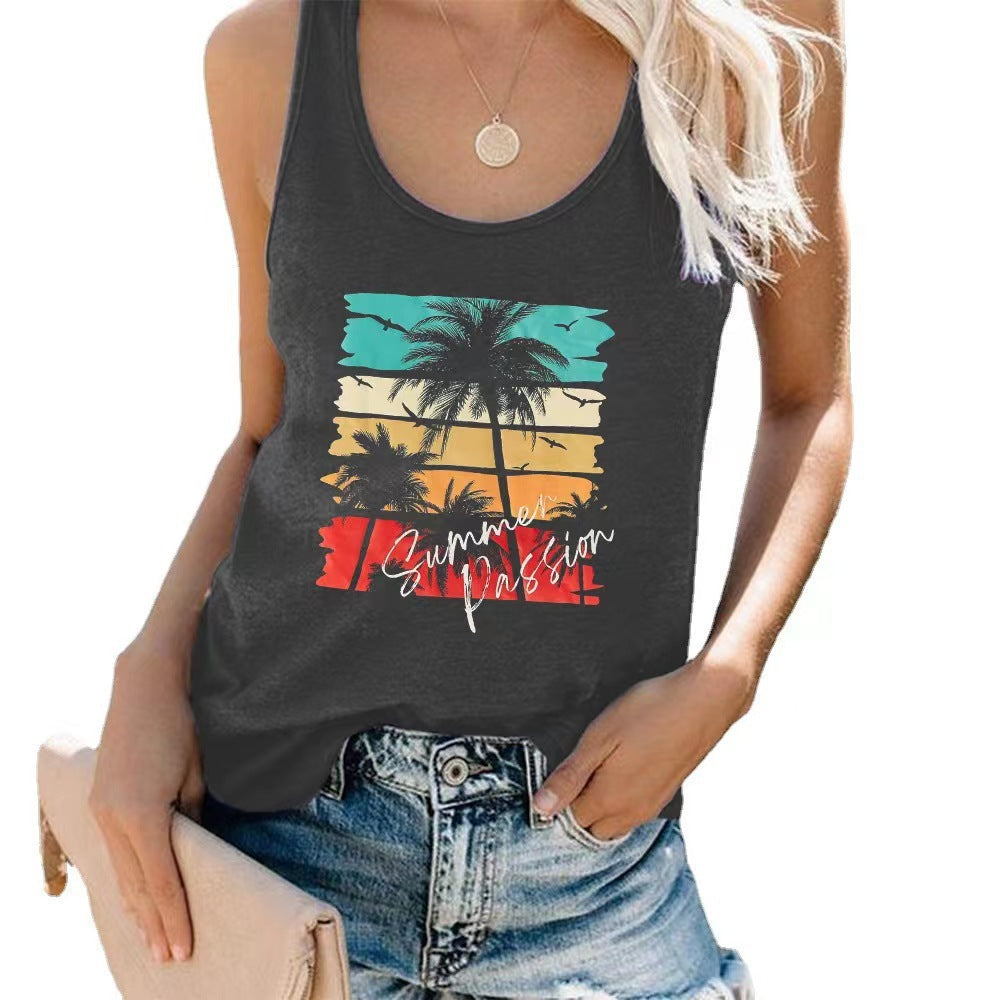 Women's sleeveless casual shirt with trendy graphic design, size