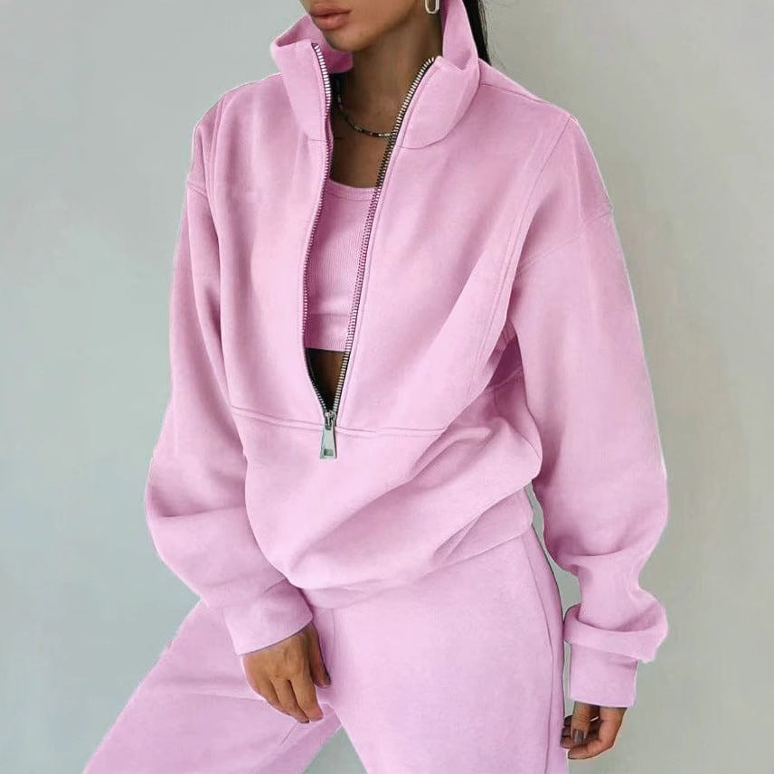 Women's casual oversized hoodie and jogging pants set with practical zipper, size [size]