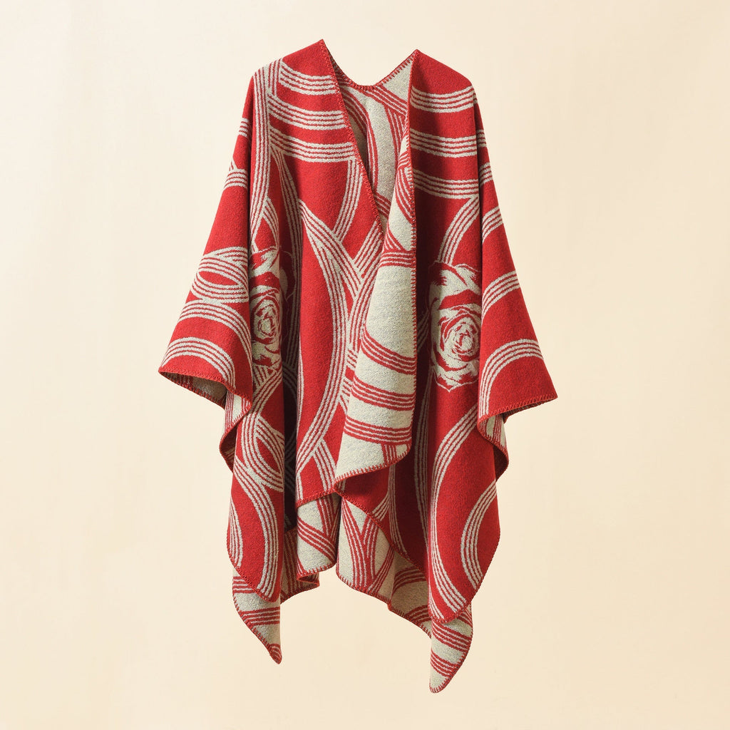 Women's Artful Wrap Poncho with Elegant Floral Design Valenzora