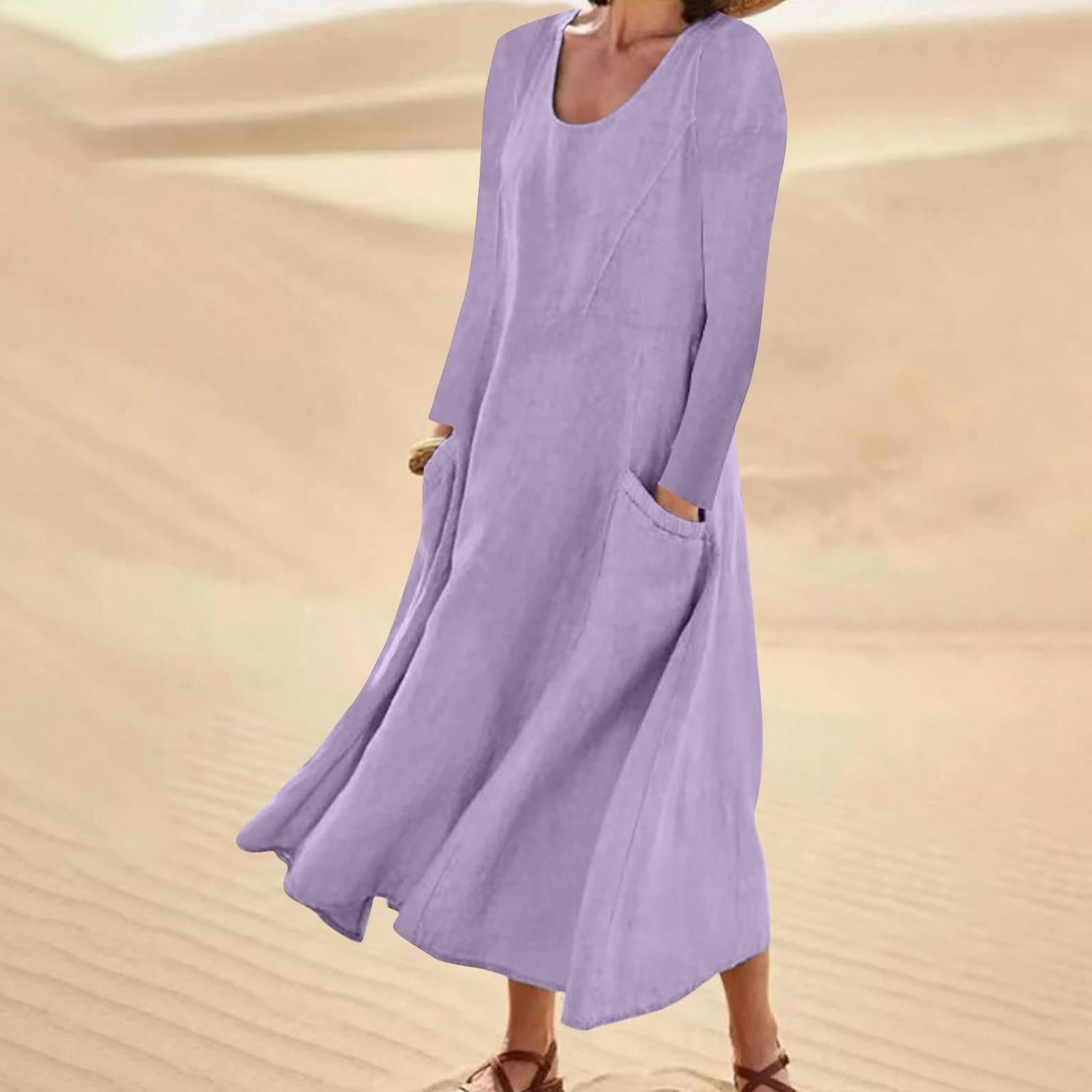 Valenzora | Solid color dress with long sleeves and round neckline