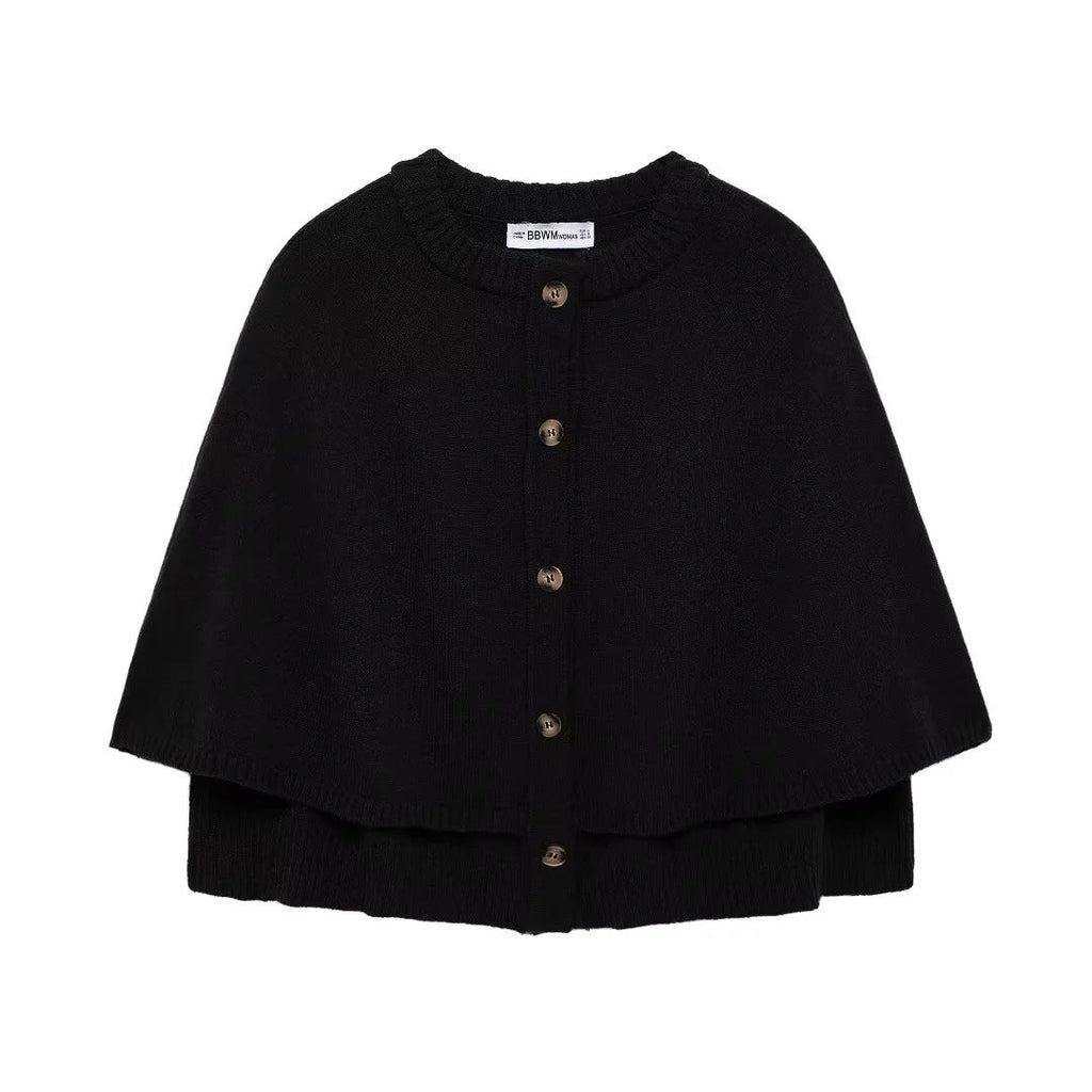 Damen-Cape aus weichem Strick mit Knöpfen, Größe