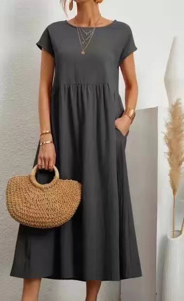 Women's midi dress with a relaxed fit and side pockets, size