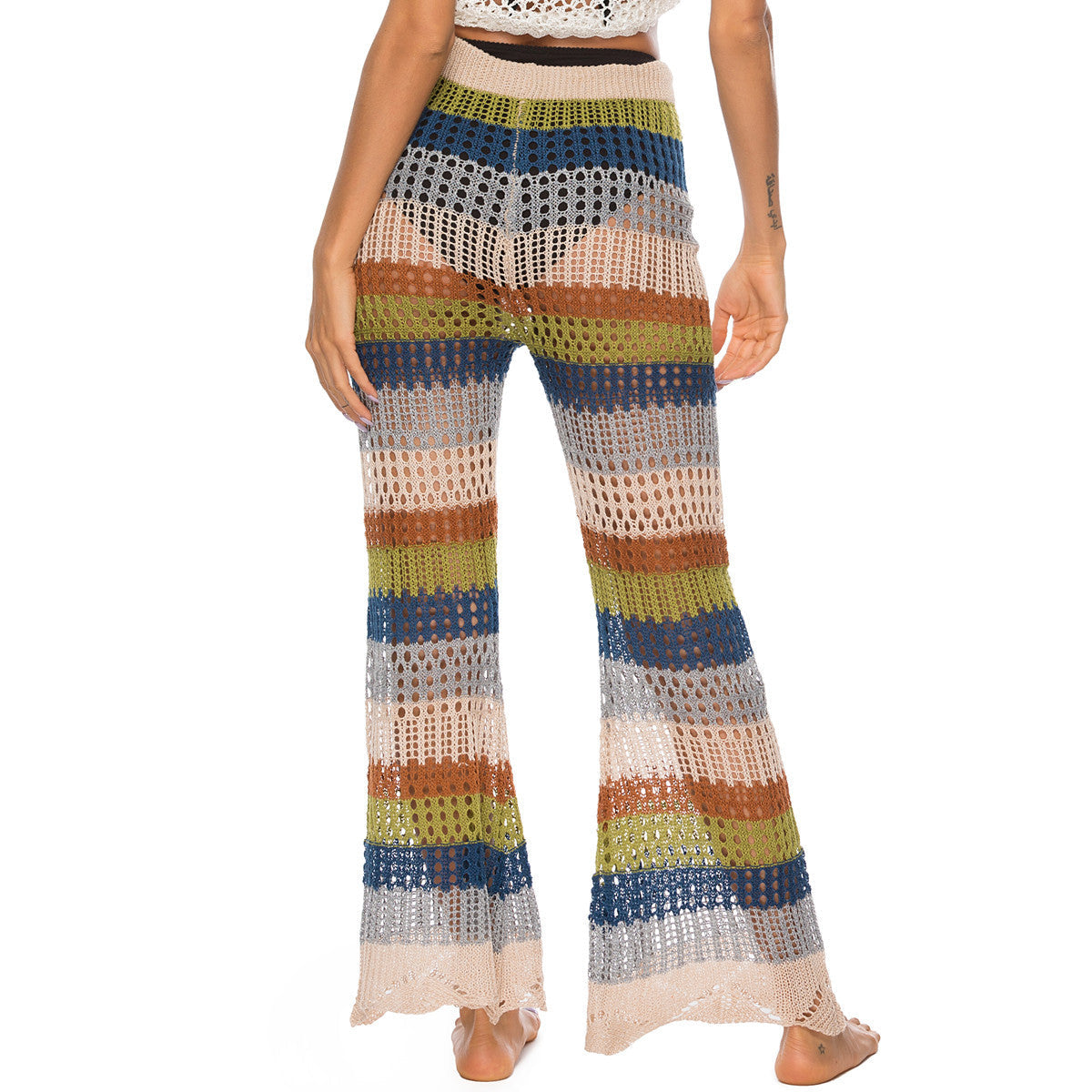 Luftige Häkelhose für Damen im Boho-Stil mit hoher Taille, Größe