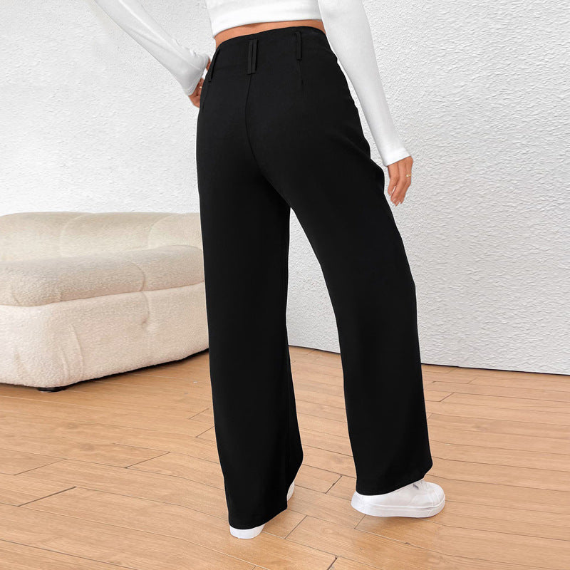 Women's wide-leg suit trousers with elegant pleats and high pockets, size