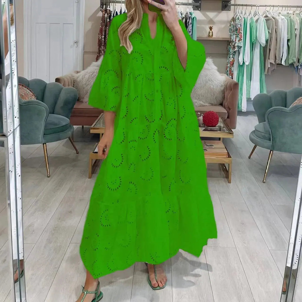 Valenzora | Women's full-length V-neck dress in French style