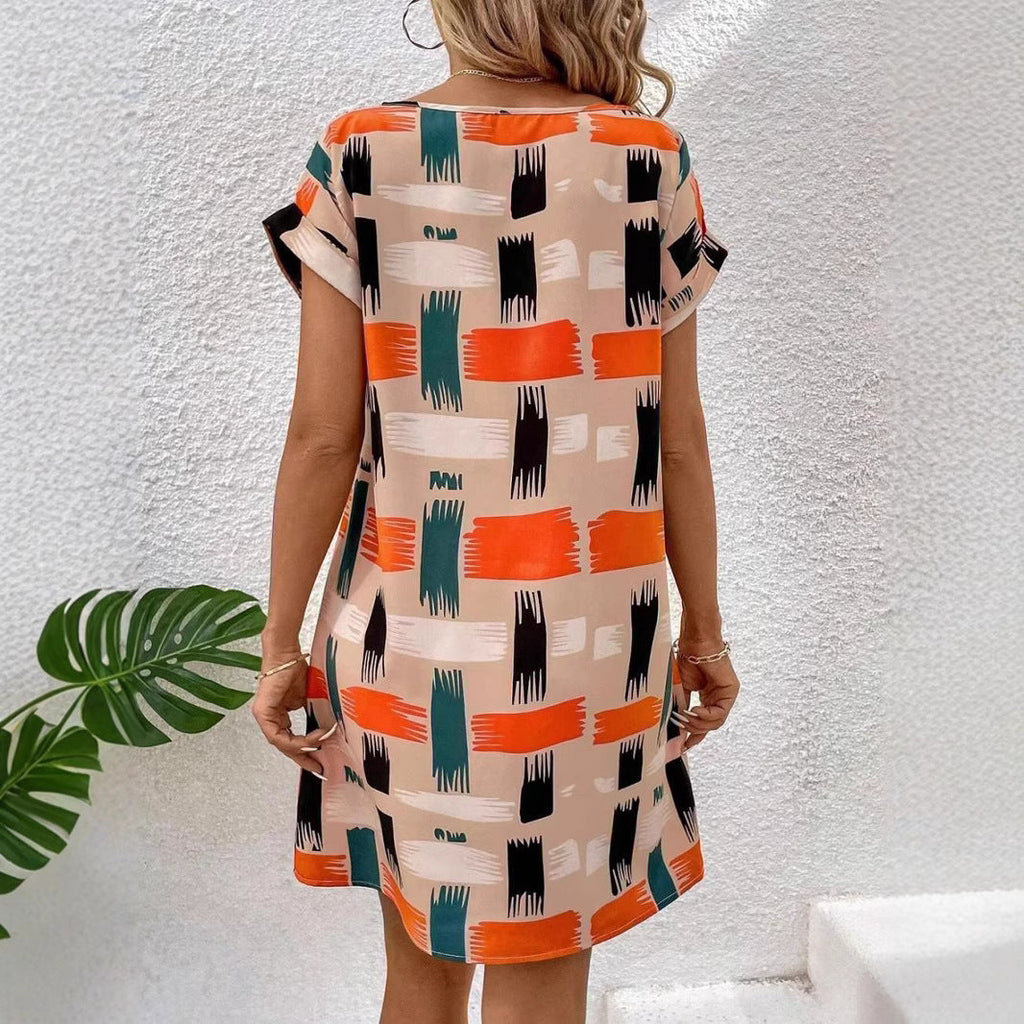 Valenzora | Printed Batwing Sleeve Round Neck Dress