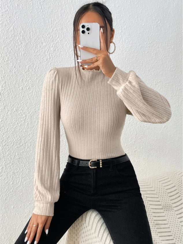 Valenzora CozyKnit Langarm-Rollkragenpullover mit Wellensaum