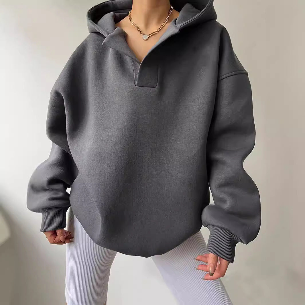 Women's oversized hoodie with a modern collar and relaxed fit, size [size missing]