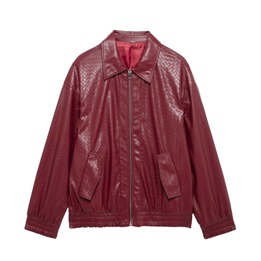Valenzora | Woven Faux Leather Bomber Jacket