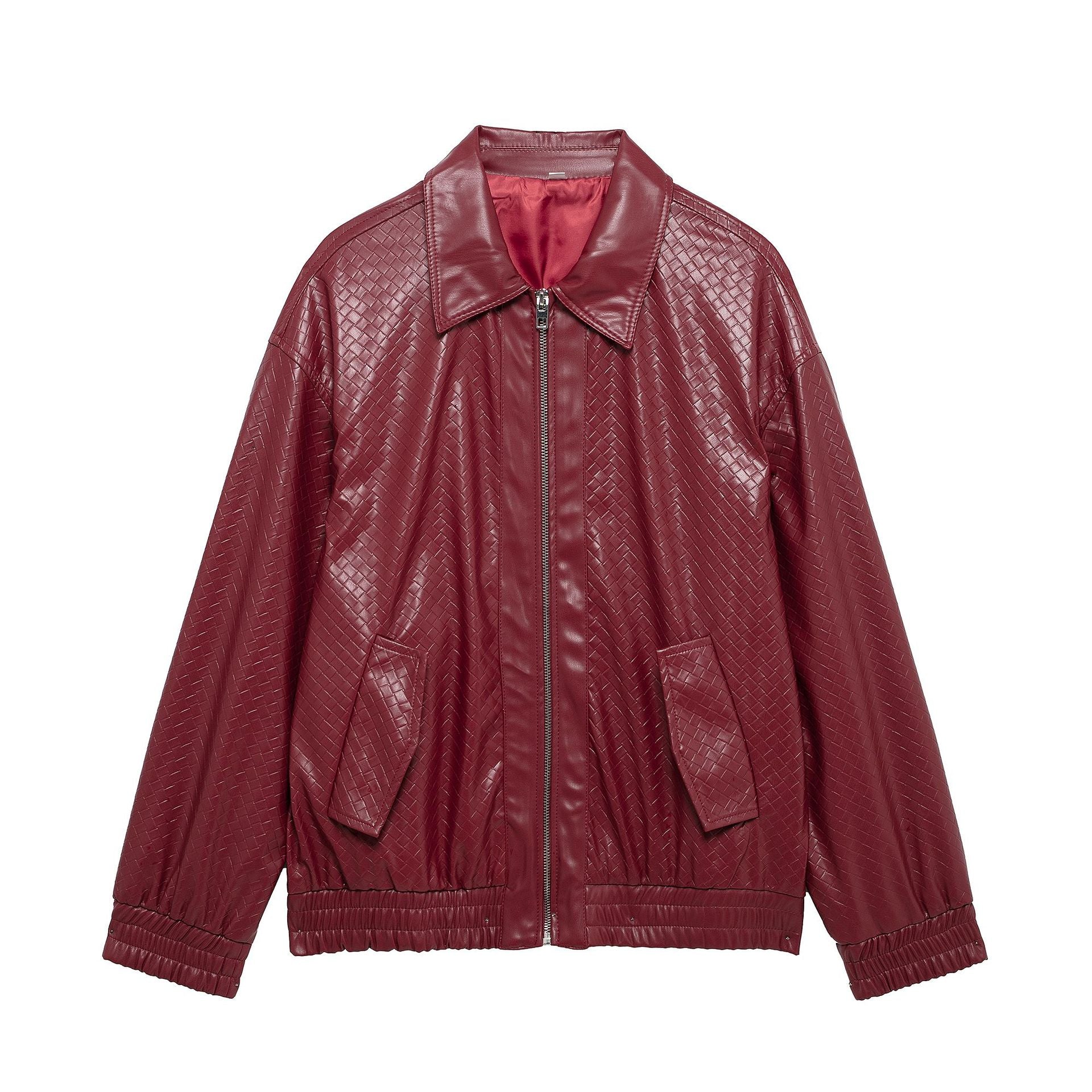 Valenzora | Woven Faux Leather Bomber Jacket